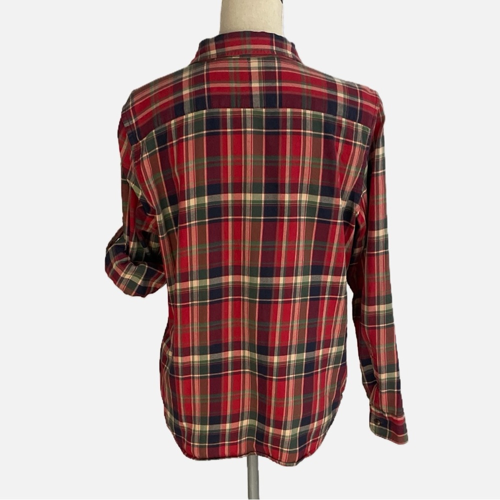 Lauren Ralph Lauren Plaid‎ Flannel Button Down Shirt Large Top Red Green - Picture 3 of 6